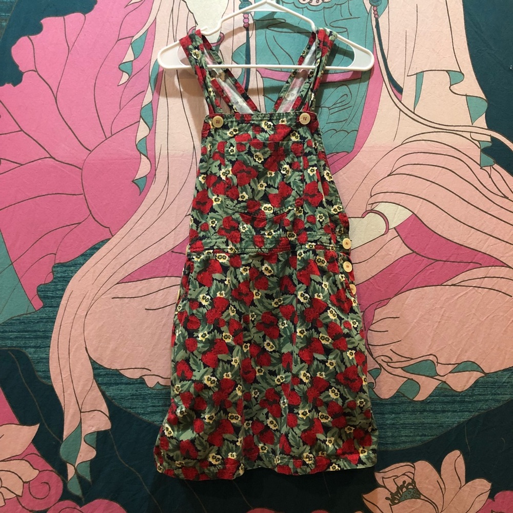 vintage 90s strawberry overalls skirt esprit